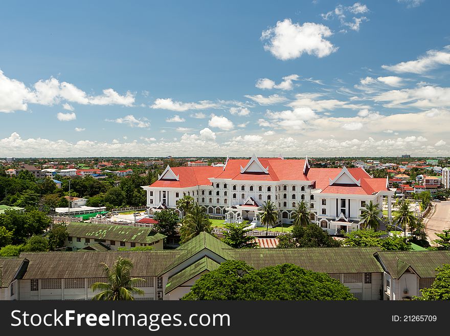 Vientiane cityscape, high angle view from the capital of Laos