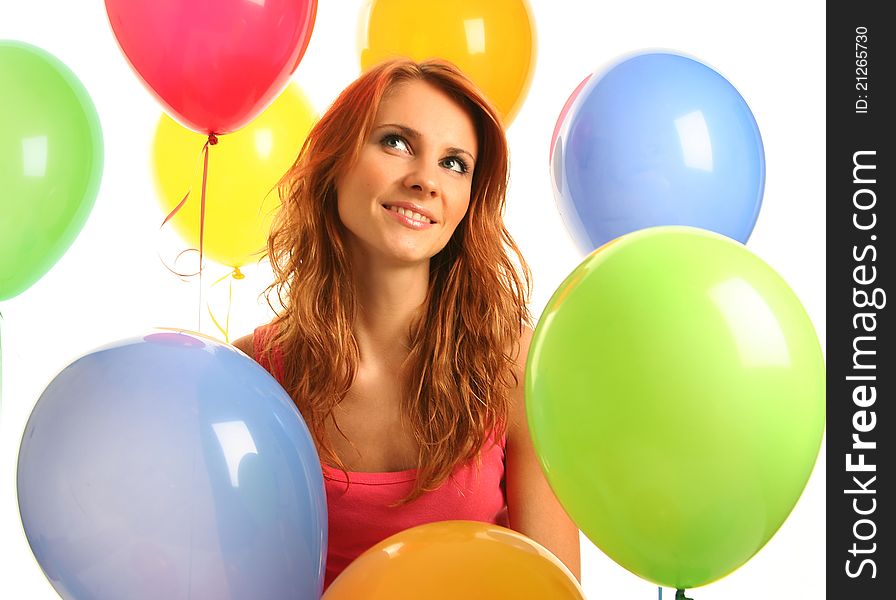 Happy cute woman with balloons. Happy cute woman with balloons