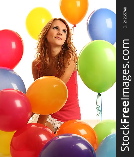 Happy cute woman with balloons. Happy cute woman with balloons