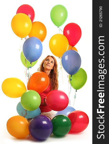 Happy cute woman with balloons. Happy cute woman with balloons