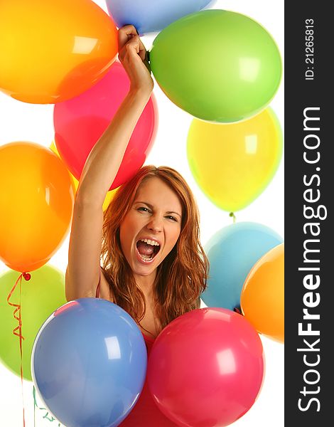 Happy cute woman with balloons. Happy cute woman with balloons