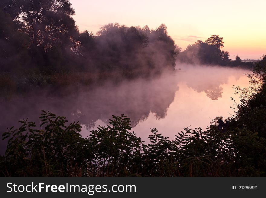 Morning fog on the river. Morning fog on the river