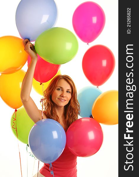 Happy cute woman with balloons. Happy cute woman with balloons