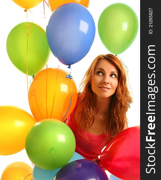 Happy cute woman with balloons. Happy cute woman with balloons