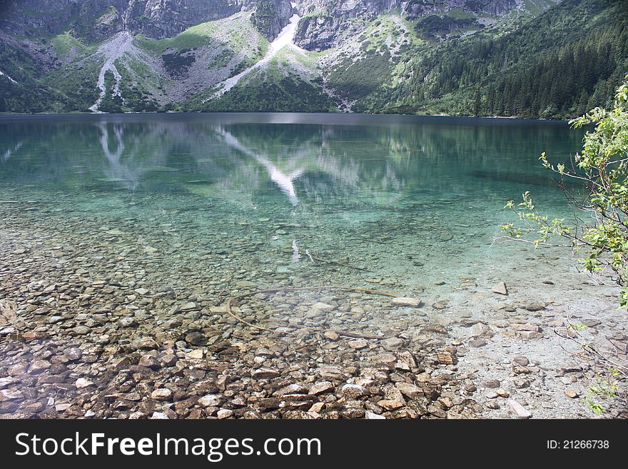 Reflection of mountains in the Morskie Oko