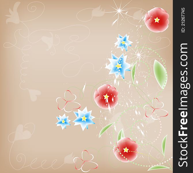 Flower background on an old paper, the vector background