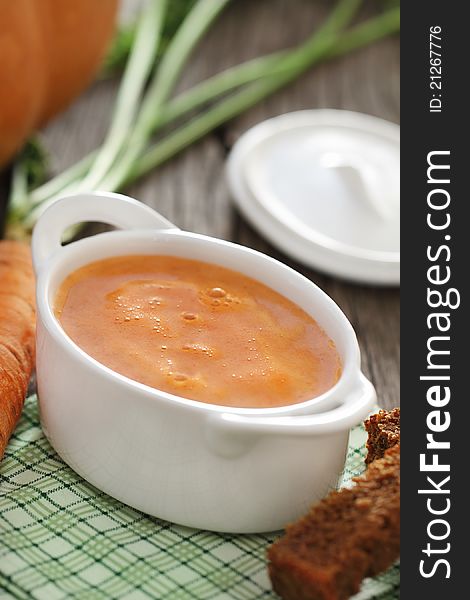 Bowl of the vegetable soup on the table