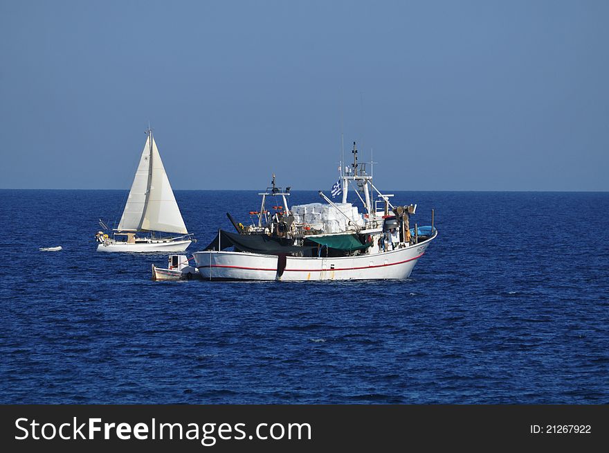 Fishing boats at sea