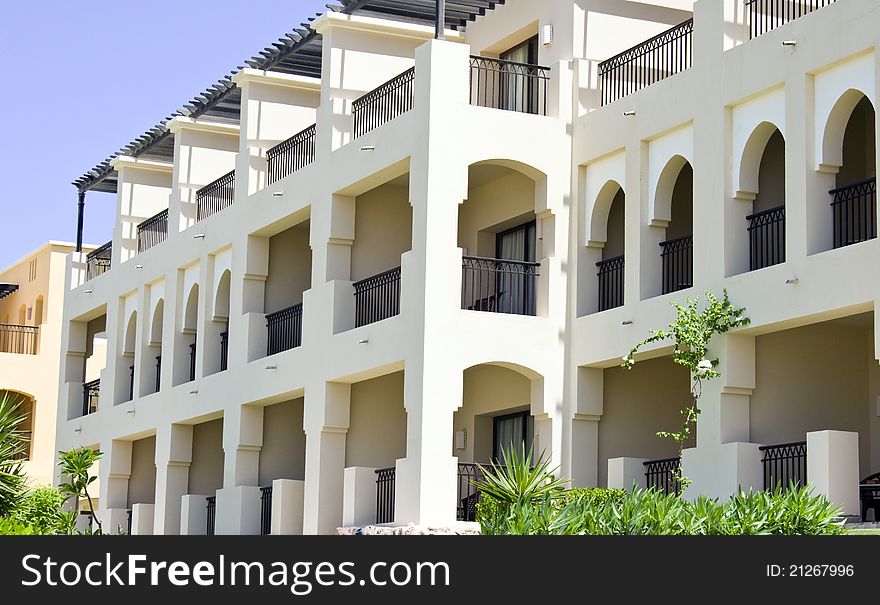 Nice White Hotel In Egypt With Clear Sky.