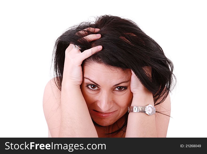 Screaming woman, isolated over white background