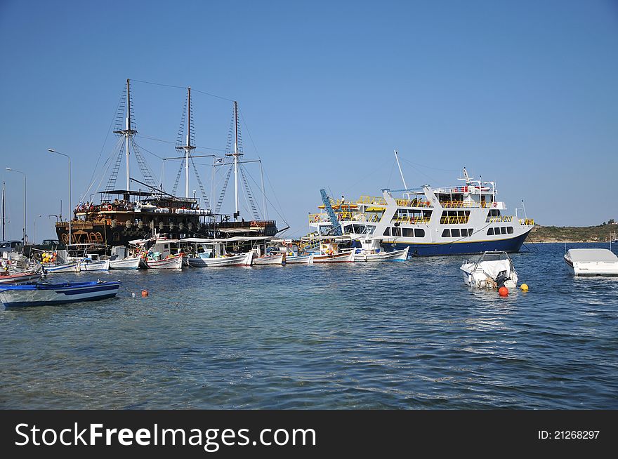 Ships and boats in the harbor,greece