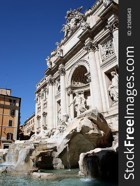 Wide-angle view of the Trevi Fountain in Rome. Wide-angle view of the Trevi Fountain in Rome