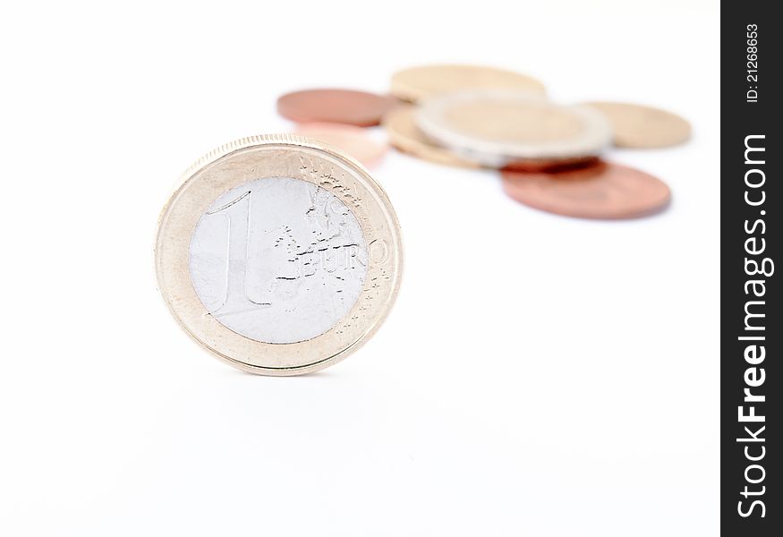 View of a one euro coin. View of a one euro coin