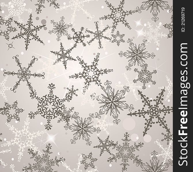 Hand drawn Christmas pattern with snowflakes. Seamless