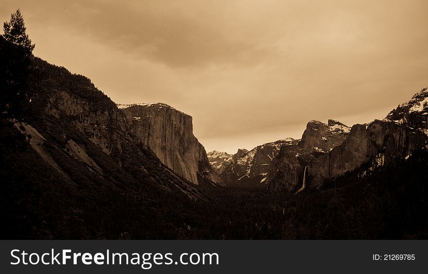 El Capitan as shot from the tunnel in Yosemite. Shot in Sepia. El Capitan as shot from the tunnel in Yosemite. Shot in Sepia