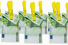 Money Laundry, Euro Banknotes On Clothespin Royalty Free Stock Images Money Laundry, Euro Banknotes On Clothespin Royalty Free Stock Images