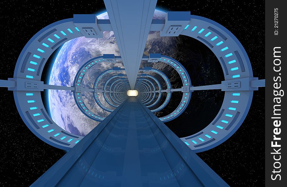Render of an abstract brige going to earth. Render of an abstract brige going to earth
