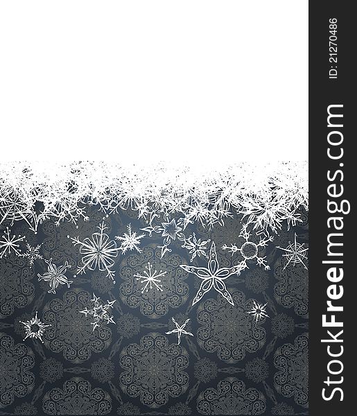 Christmas background with white snowflakes on the ornamental background