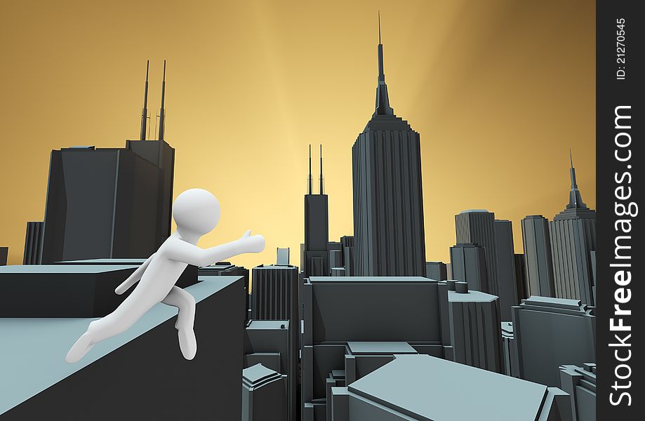 Render of a person jumping of a building. Render of a person jumping of a building