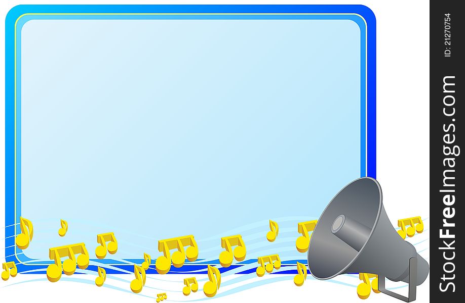 Speaker to enhance the strength and the musical notes on a blue background. Speaker to enhance the strength and the musical notes on a blue background