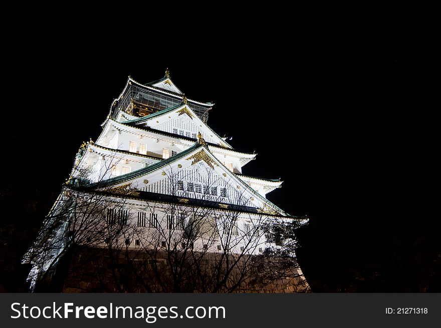 Night time view of osaka castle in japan