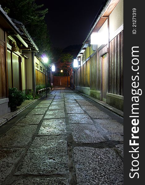 Kyoto streets at night in Japan.