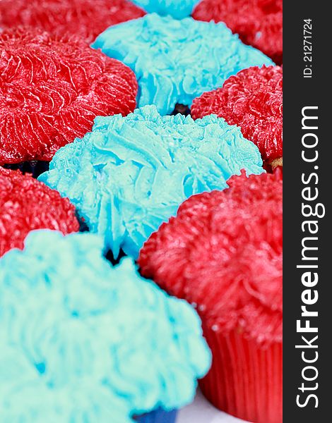 Red and Blue Frosted Cupcakes