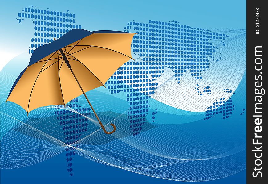 Illustration umbrella on net like blue background