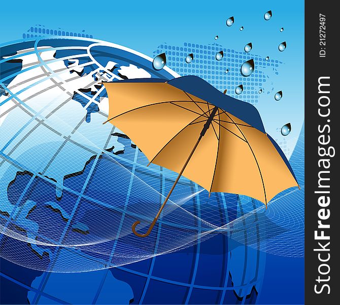 Illustration texture globe under the umbrella on net like blue background