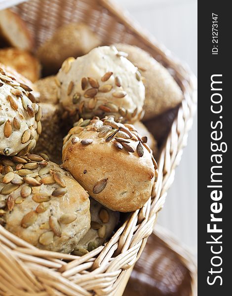 Close up of a basket of bread