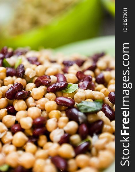 Mixed beans and chick-peas with selective focus