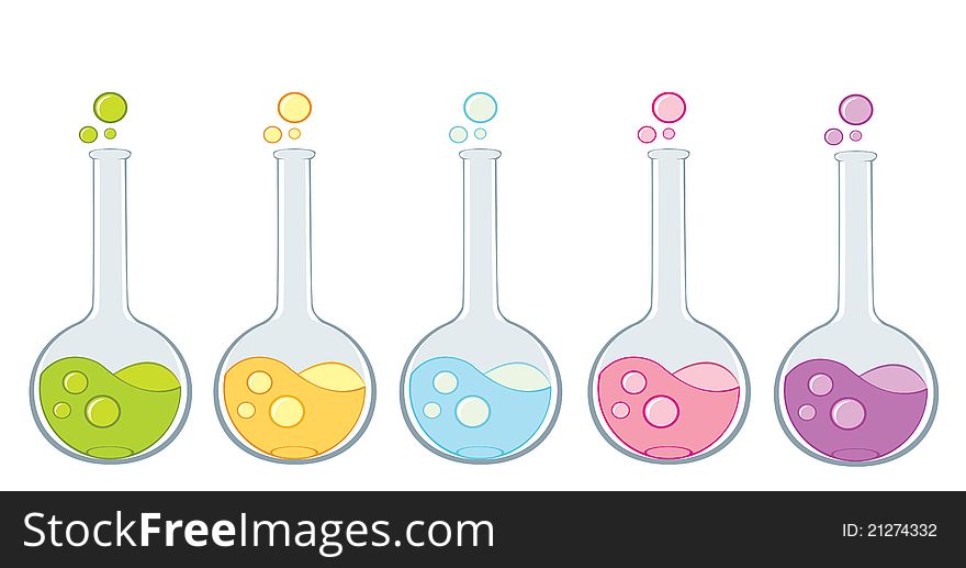 Laboratory apparatus with colorful solution. Color beakers