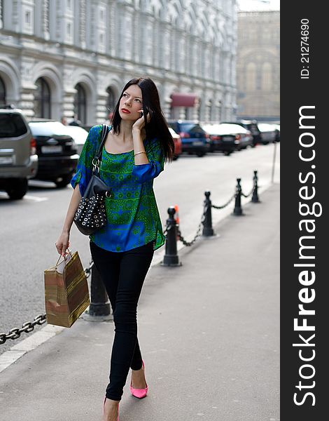 City girl walking outdoor on street