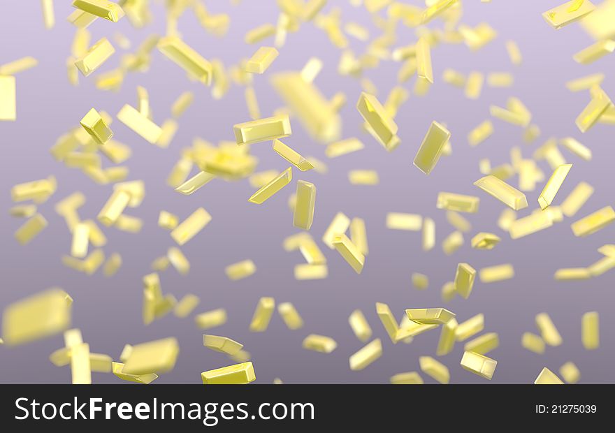 3D computer generated image of a bunch of gold falling out of the sky. 3D computer generated image of a bunch of gold falling out of the sky.