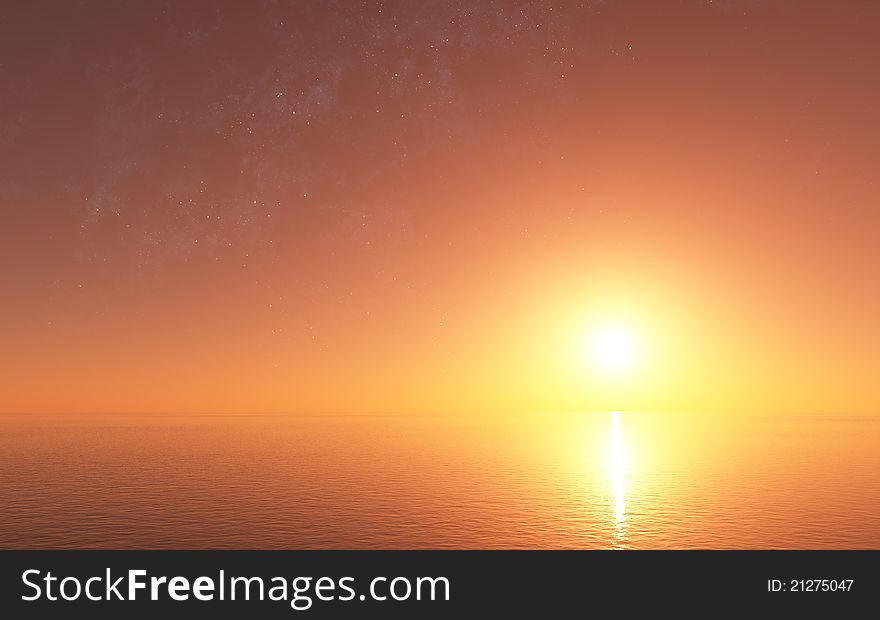 CG image of a sunset over the ocean