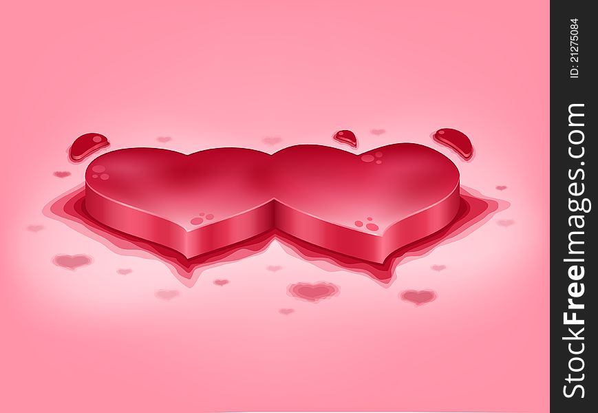 3D red painted hearts on pink background