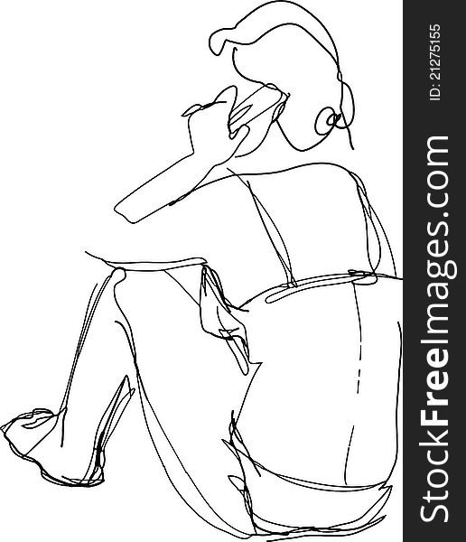 A sketch of a girl in a swimsuit talking on the phone