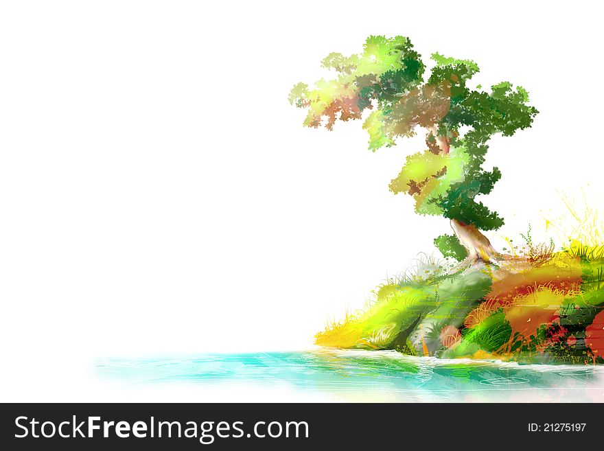 Artistic background with nature tree and grass painted. Left free space for your content. Artistic background with nature tree and grass painted. Left free space for your content.