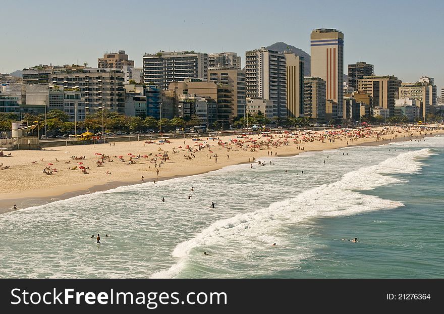 View of Leblon and Ipanema beach in a sunny day. View of Leblon and Ipanema beach in a sunny day.