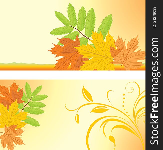 Autumn banners with maple and ash leaves