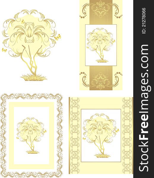 Stylized golden tree for design. Illustration