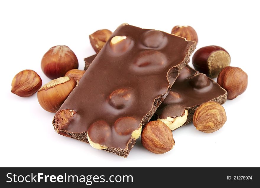 Delicious chocolate with nuts closeup