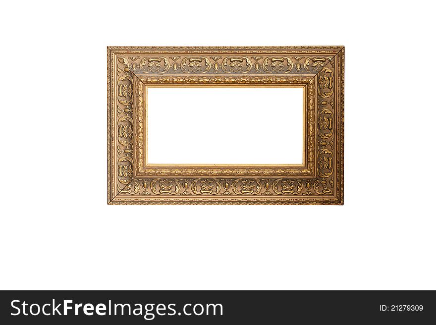 Vintage golden wooden picture frame isolate on white