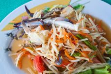 Thai Papaya Salad With  Horse Crab Stock Photography