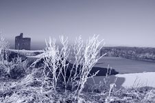 Christmas View Of Ballybunion Castle Beach In Snow Stock Image