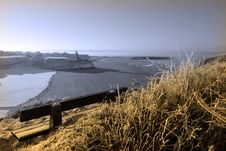 View In Winter To Castle And Sepia Bench Royalty Free Stock Images
