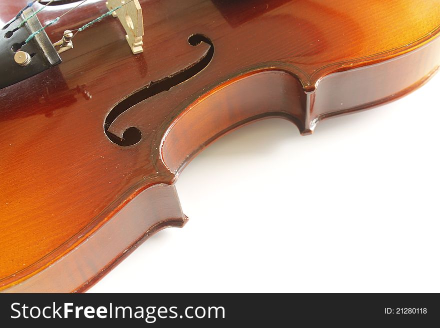 Violin close up isolated on white background.