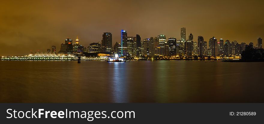 Vancouver British Columbia Canada Downtown Skyline at night. Vancouver British Columbia Canada Downtown Skyline at night