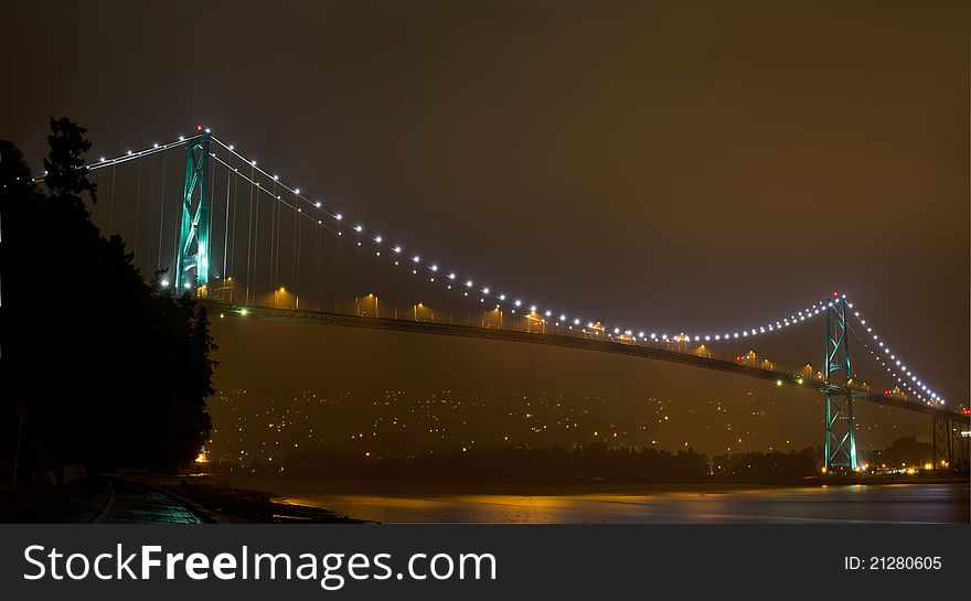 Vancouver British Columbia Lions Gate Bridge at Night. Vancouver British Columbia Lions Gate Bridge at Night