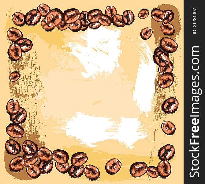 Hand drawn сoffee beans frame, created as very artistic painterly style for your design. Hand drawn сoffee beans frame, created as very artistic painterly style for your design